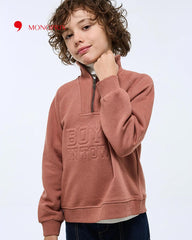 MONOPRIX BRICK RED TRUCKER COLLAR SWEATSHIRT