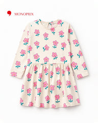 MONOPRIX CREAM FLOWER PRINT LONG SLEEVE DRESS