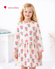 MONOPRIX CREAM FLOWER PRINT LONG SLEEVE DRESS