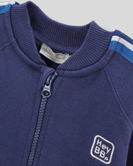MONOPRIX DARK BLUE ZIP UP TEDDY COLLAR  SWEATSHIRT