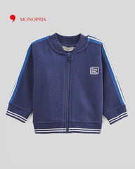 MONOPRIX DARK BLUE ZIP UP TEDDY COLLAR  SWEATSHIRT