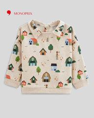 MONOPRIX ECRU FANC PRINT POLO COLLAR SWEATSHIRT