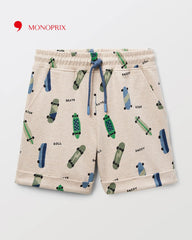 MONOPRIX ECRU SKATEBOARD PRINT SHORTS