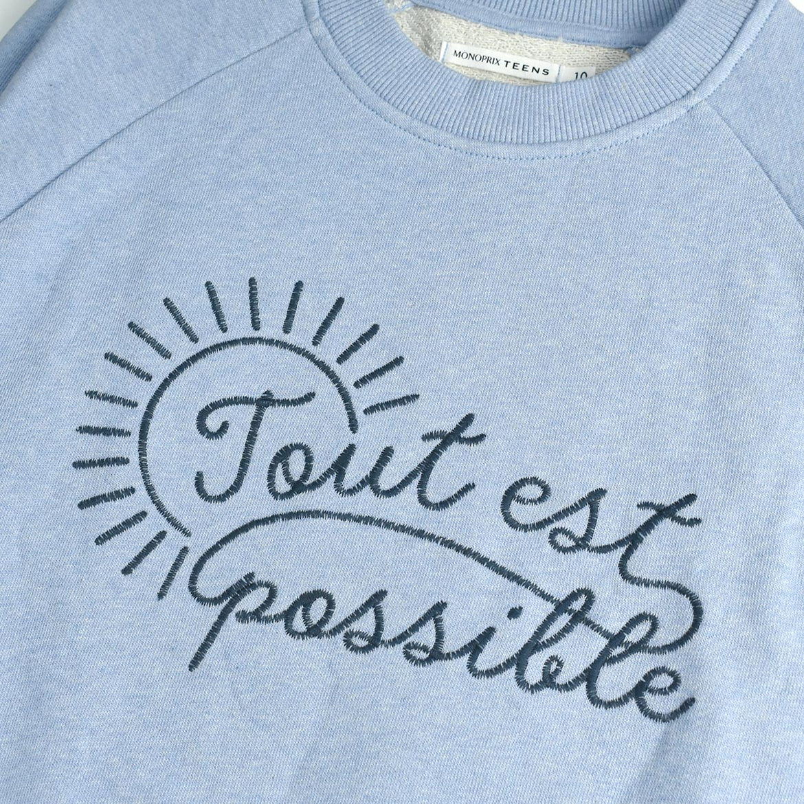 MONOPRIX GIRLS LIGHT BLUE PRINTED SWEATSHIRT