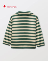 MONOPRIX GREEN STRIPED CARDIGAN WITH PETER PAN COLLAR