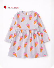 MONOPRIX LAVENDER ICECREAM PRINT LONG SLEEVE DRESS
