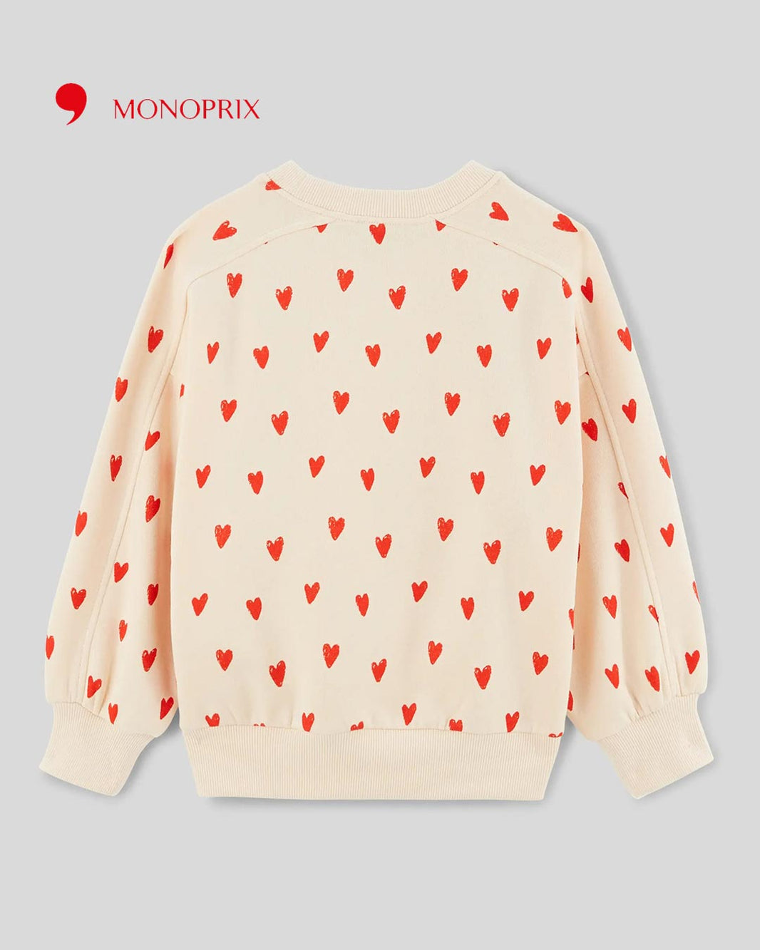 MONOPRIX LIGHT BEIGE HEARTS PRINT SWEATSHIRT