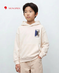 MONOPRIX LIGHT BEIGE SOUND SYSTEM PRINTED HOODIE