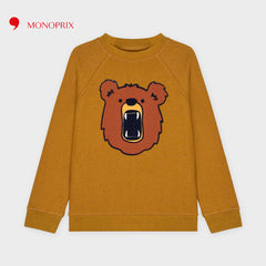 MONOPRIX LIGHT BROWN BEAR COTTON TEXTURED SWEATSHIRT