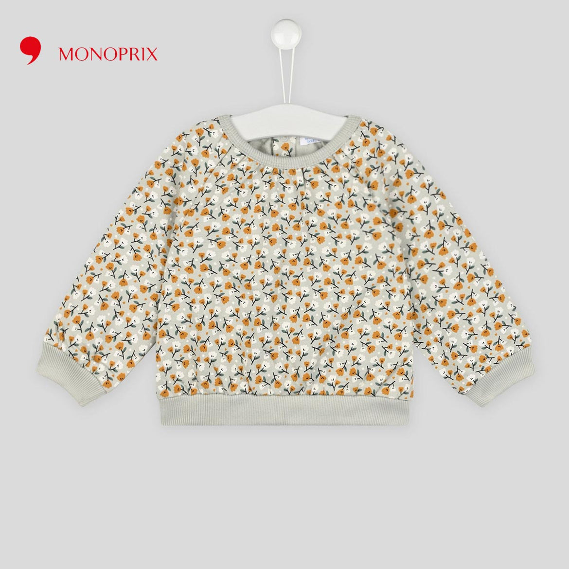 MONOPRIX LIGHT GREEN FLORAL PRINTED SWEATSHIRT