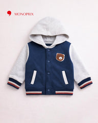 MONOPRIX NAVY BEAR PATCH HOODED VERSITY JACKET