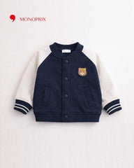 MONOPRIX NAVY TEDDY PATCH VERSITY JACKET