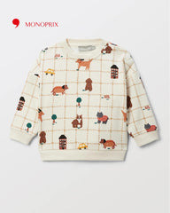 MONOPRIX OFF WHITE CHECKERED PRINTED SWEATSHIRT