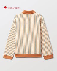 MONOPRIX ORANGE POLO COLLAR STRIPED SWEATSHIRT