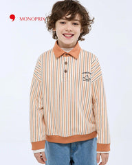 MONOPRIX ORANGE POLO COLLAR STRIPED SWEATSHIRT