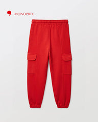 MONOPRIX RED CARGO FLEECE JOGGER TROUSER