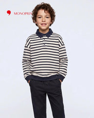 MONOPRIX BLACK STRIPED COTTON POLO NECK SWEATSHIRT