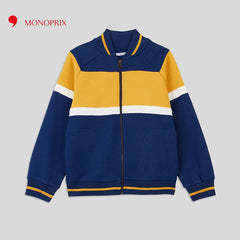 MONOPRIX TRICOLOR TEDDY ZIPPED SWEATSHIRT