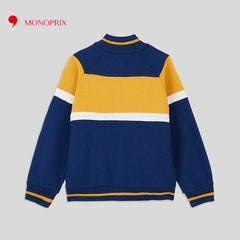 MONOPRIX TRICOLOR TEDDY ZIPPED SWEATSHIRT