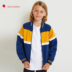 MONOPRIX TRICOLOR TEDDY ZIPPED SWEATSHIRT