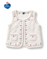 MOTS D'ENFANTS CREAM FLORAL EMBROIDERED TEDDY FLEECE VEST