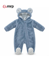 MRP BABY BLUE TEDDY FLEECE HOODED ROMPER