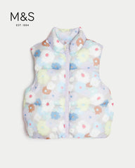 M&S GIRLS FLORAL PATTERNED PUFFER SLEEVELESS JACKET