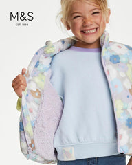 M&S GIRLS FLORAL PATTERNED PUFFER SLEEVELESS JACKET