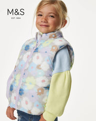 M&S GIRLS FLORAL PATTERNED PUFFER SLEEVELESS JACKET