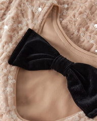 NAME IT BLUSH ORANGE BLACK BOW SEQUINED BLOUSE