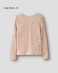 NAME IT BLUSH ORANGE BLACK BOW SEQUINED BLOUSE