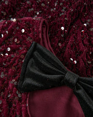 NAME IT BURGUNDY BLACK BOW SEQUINED BLOUSE