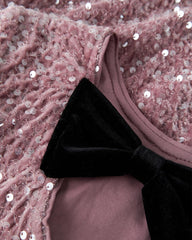 NAME IT DUSTY PINK BLACK BOW SEQUINED BLOUSE