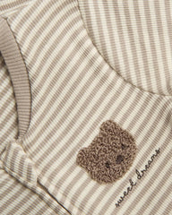 NEWBIE BEIGE STRIPED BEAR ZIP UP ROMPER