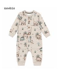 NEWBIE DINOSAUR PRINT BUTTON FRONT UTILITY ROMPER