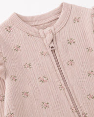 NEWBIE GIRLS PINK RIBBED FLORAL FRILL ZIP UP ROMPER