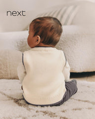 NEXT BABY CREAM KNITTED V-NECK VEST & LONG SLEEVE BODYSUIT SET - 2 PCS