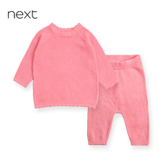 NEXT BABY PINK RIBBED TOP WITH TROUSER SET