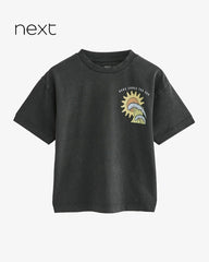 NEXT BLACK ACID WASHED SUMMER SHORT SLEEVE T-SHIRT