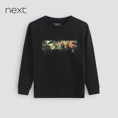 NEXT BLACK LONG SLEEVE PRINTED T-SHIRT