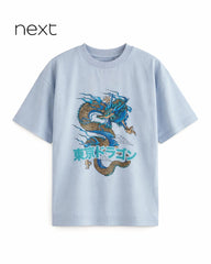 NEXT BLUE DRAGON PRINT SHORT SLEEVE T-SHIRT