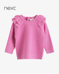NEXT BRIGHT PINK KNITTED RUFFLE DETAILED JUMPER