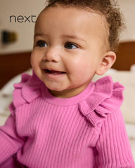 NEXT BRIGHT PINK KNITTED RUFFLE DETAILED JUMPER