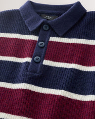 NEXT BURGUNDY STRIPED KNITTED RUGBY JUMPER