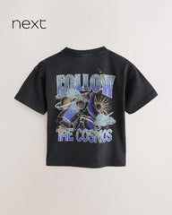NEXT CHARCOAL ACID WASH BACK PRINT T-SHIRT