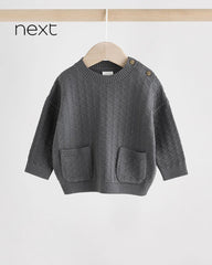 NEXT CHARCOAL BABY OVERSIZED TEXTURED KNITTED COTTON JUMPER