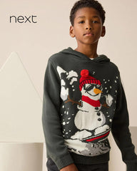 NEXT CHARCOAL GREY SNOWMAN HOODED JUMPER