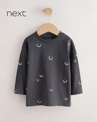 NEXT CHARCOAL SMILEY PRINT LONG SLEEVE T-SHIRT
