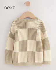 NEXT CHECKERBOARD KNITTED CREW NECK JUMPER
