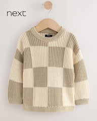 NEXT CHECKERBOARD KNITTED CREW NECK JUMPER